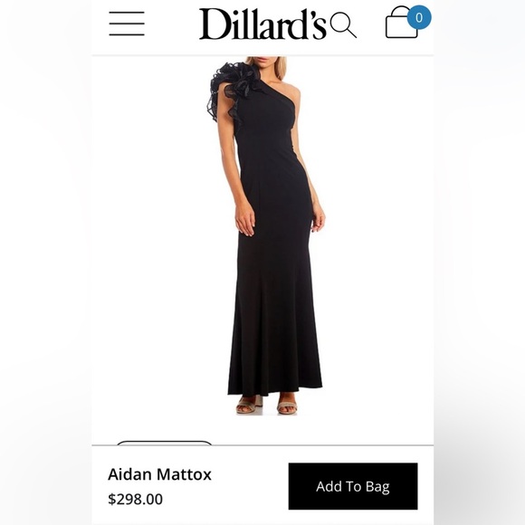 NWT Aidan Mattox Black Asymmetrical Ruffled Gown, One Shoulder Neckline; Size 6 - Picture 15 of 16